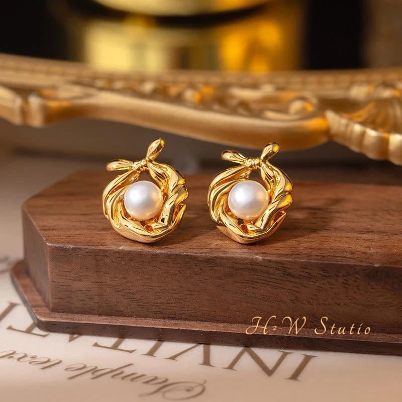 黄铜仿珍珠耳饰 精致淡水珍珠耳饰法式风格简约气质