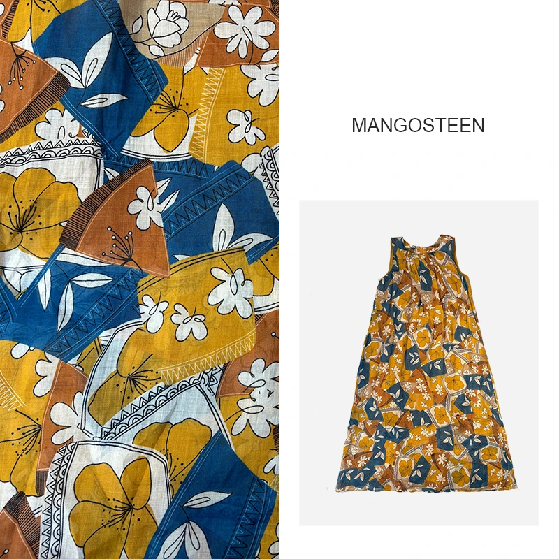 波西米亚苎麻无袖复古印花连衣裙I3596