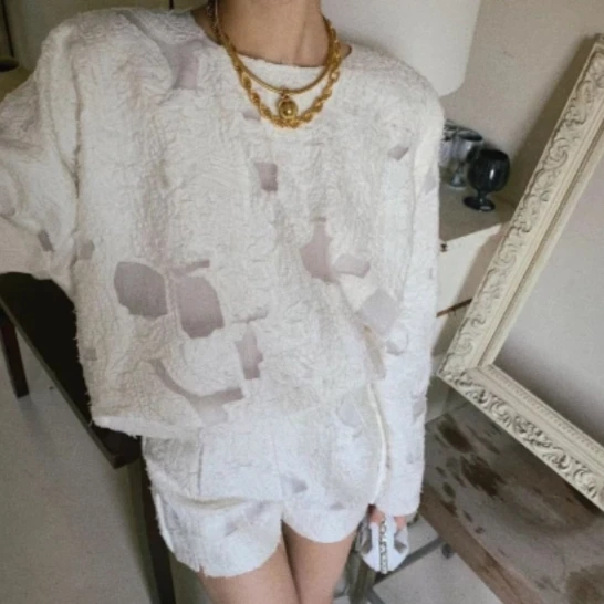 时尚薄纱长袖上衣T恤I1721