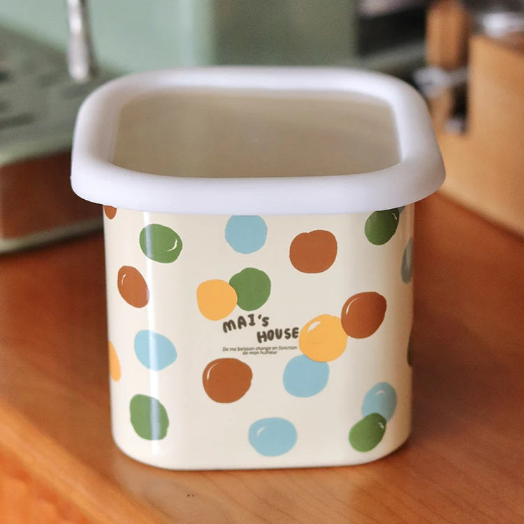 老麦【自制】ins波点复古搪瓷保鲜盒猪油罐收纳盒水果盒零食罐