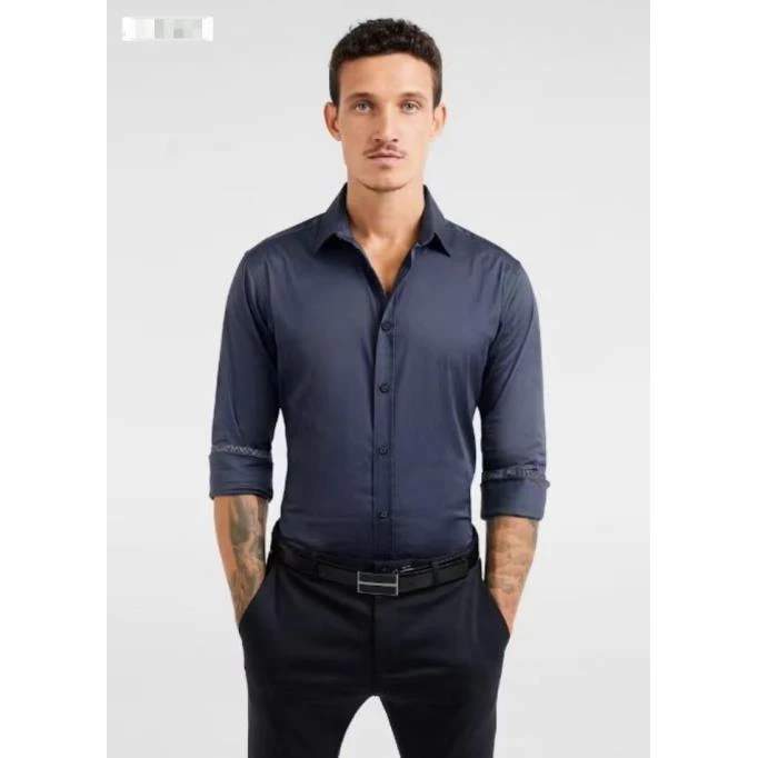 藏青色男士长袖衬衫休闲春夏衬衣020