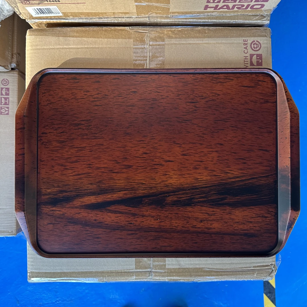 日本进口实木纹双侧扶手长方形托盘31x46cm
