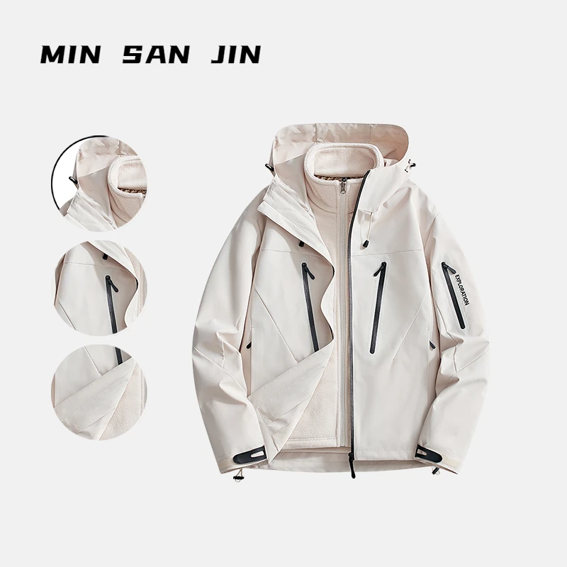 小鱼-2024户外运动秋冬男女防风连帽休闲冲锋衣LSM- 777SS
