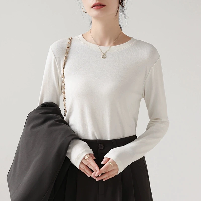 秋款面膜柔软亲肤百搭女士打底衫内搭叠穿圆领
