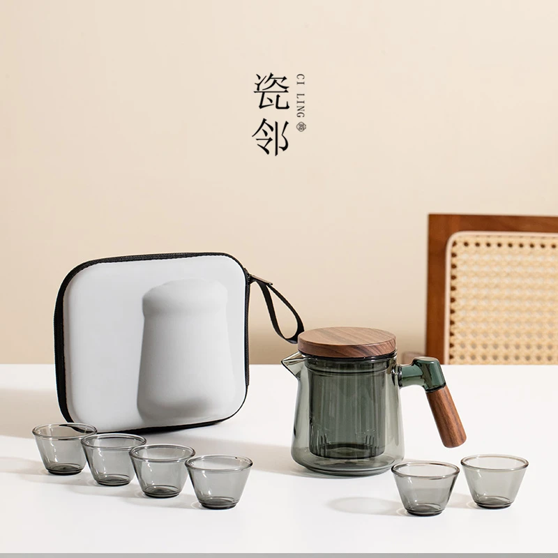瓷邻旅行茶具户外露营便携式茶具茶壶玻璃快客杯可明火煮茶器