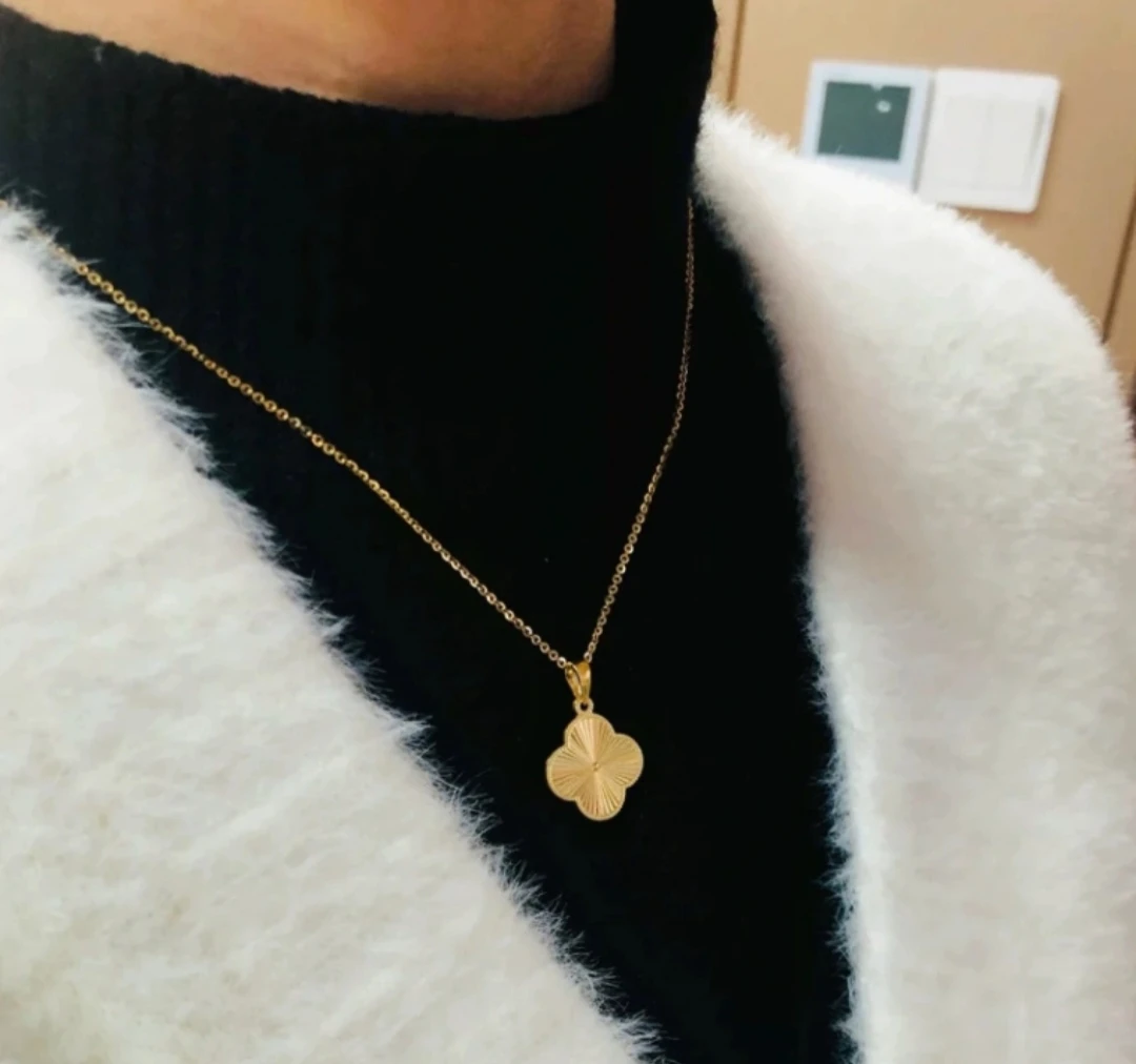 铜合金项链 铜合金项链《镭射幸运四叶草》双面轻奢百搭项链