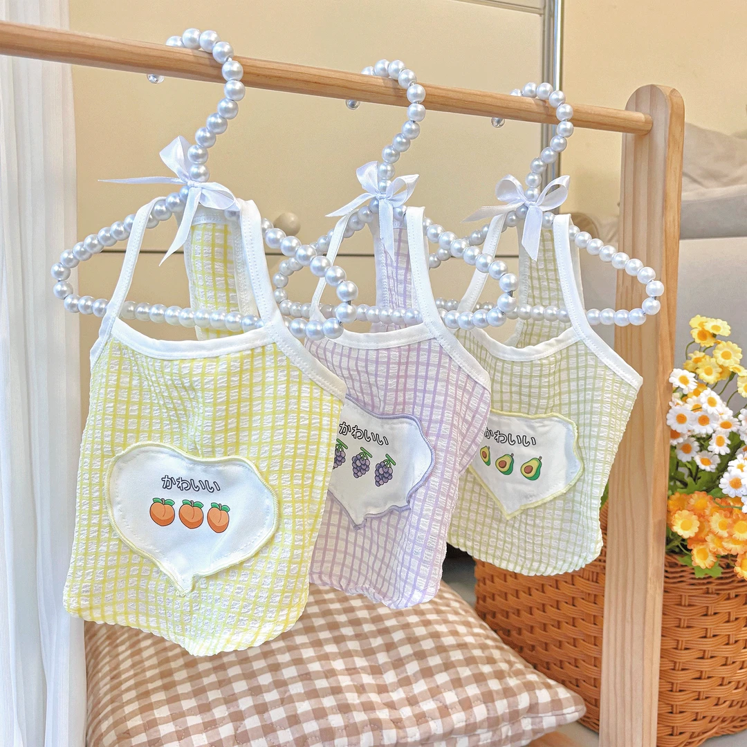 狗狗简约格子吊带背心宠物服装泰迪比熊博美小型犬猫咪夏季防晒衣