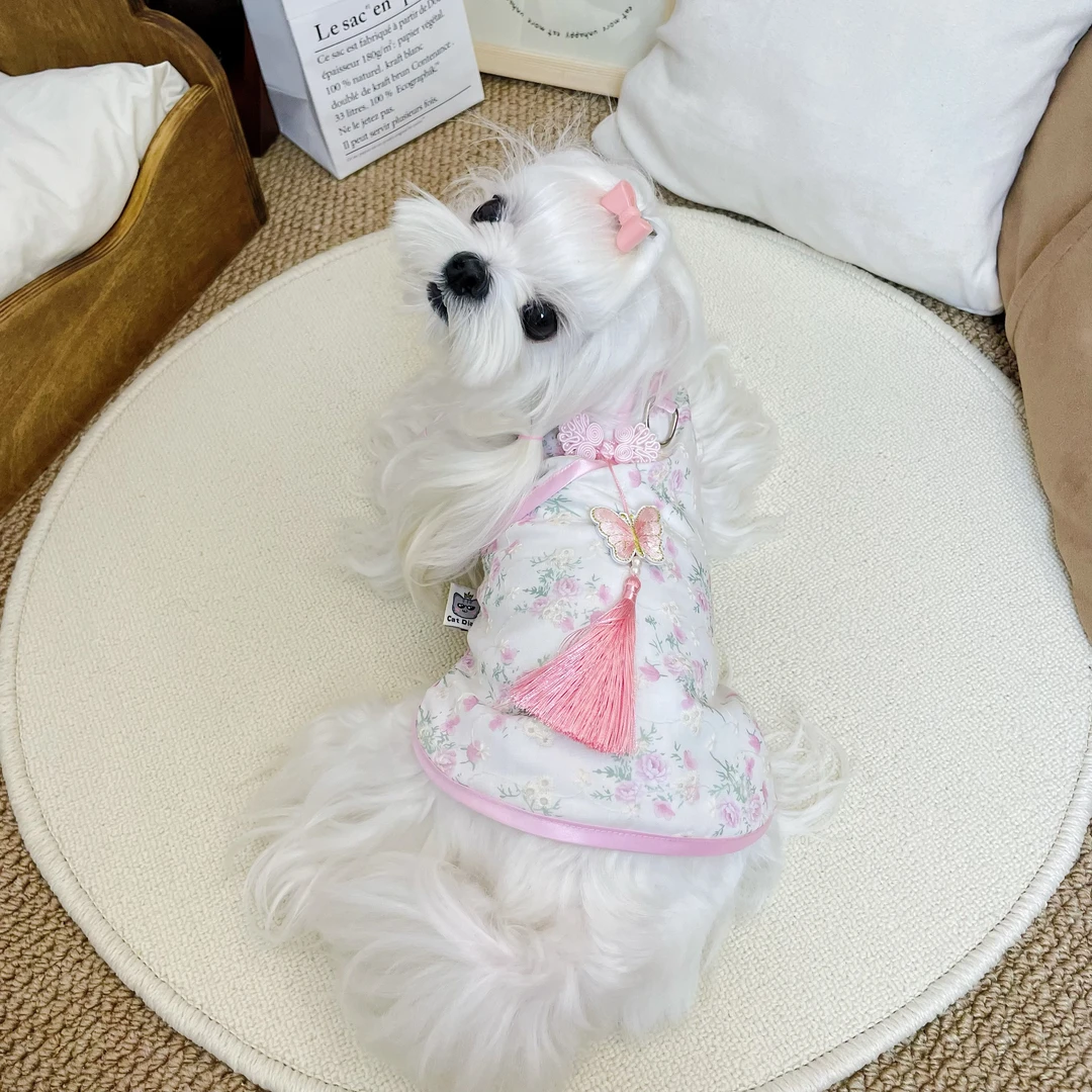 狗狗猫咪衣服春夏宠物衣服夏季背心国风碎花比熊泰迪旗袍宠物衣服