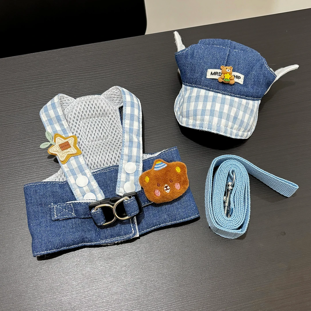 春秋宠物胸背牵引绳狗狗猫咪衣服小熊牛仔胸背可爱宠物牵引短款