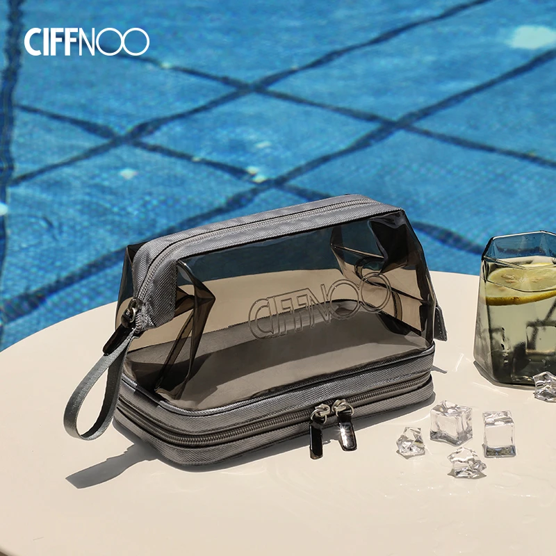 Ciffnoo/琪斐诺男士新款时尚化妆袋简约双层洗漱包洗浴透明化妆包