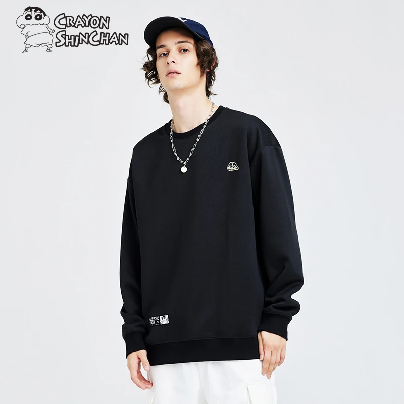 蜡笔小新小Logo刺绣落肩休闲风圆领亲肤时尚重磅卫衣男女同款3526