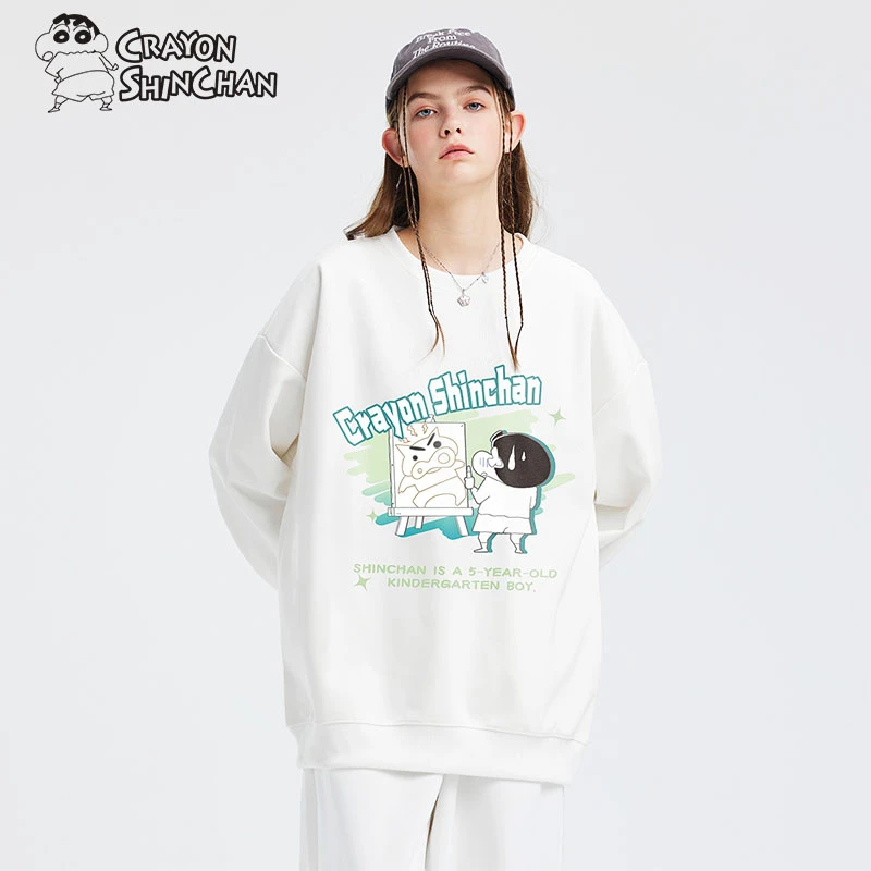 蜡笔小新秋冬新款加厚加绒卫衣慵懒风可爱印花圆领上衣男女同款