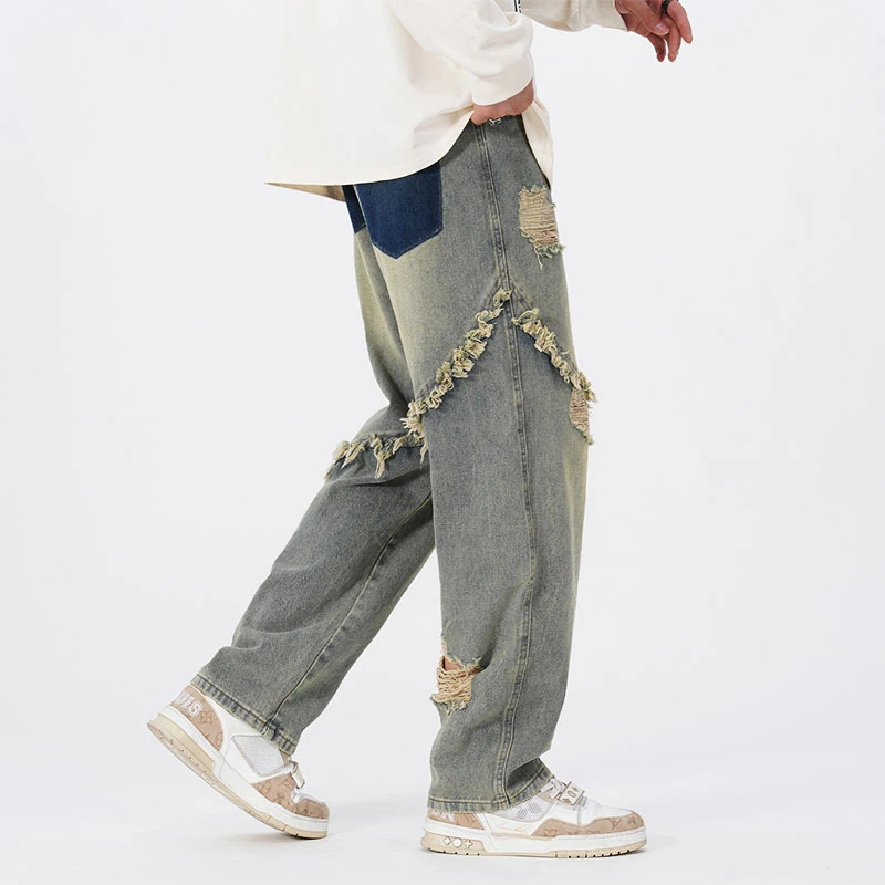 蜡笔小新冬季新款潮流牛仔裤加厚加绒美式高街男女裤子ins风百搭