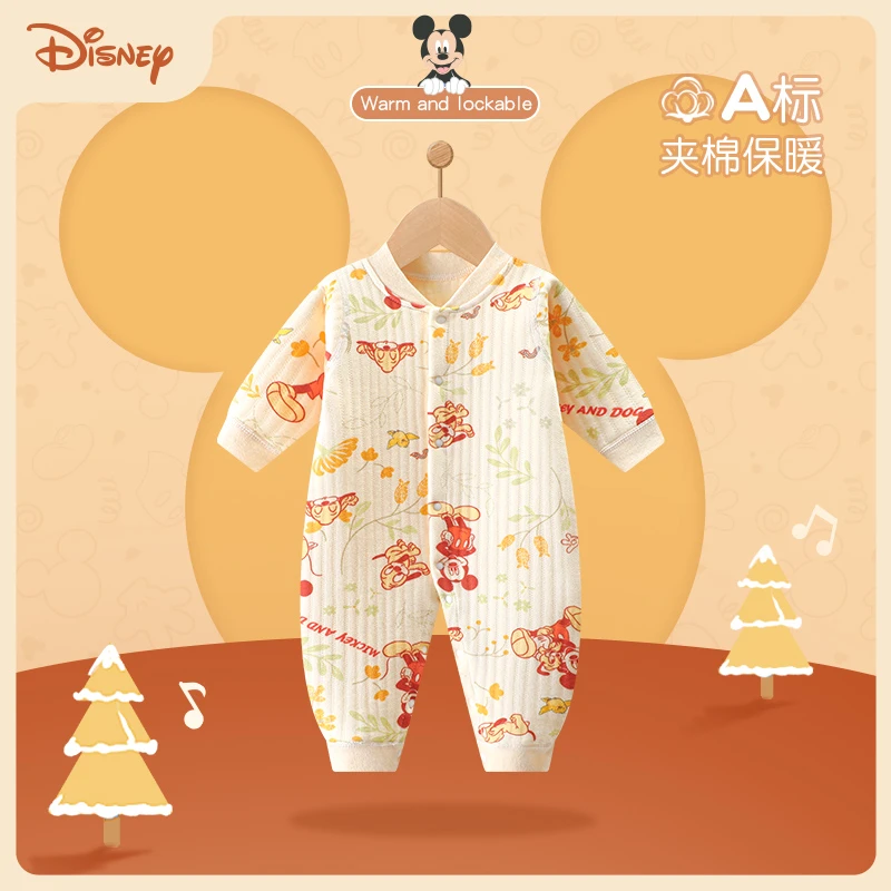 Disney/迪士尼婴儿连体秋冬装纯棉初生宝宝秋冬夹棉冬季保暖哈衣