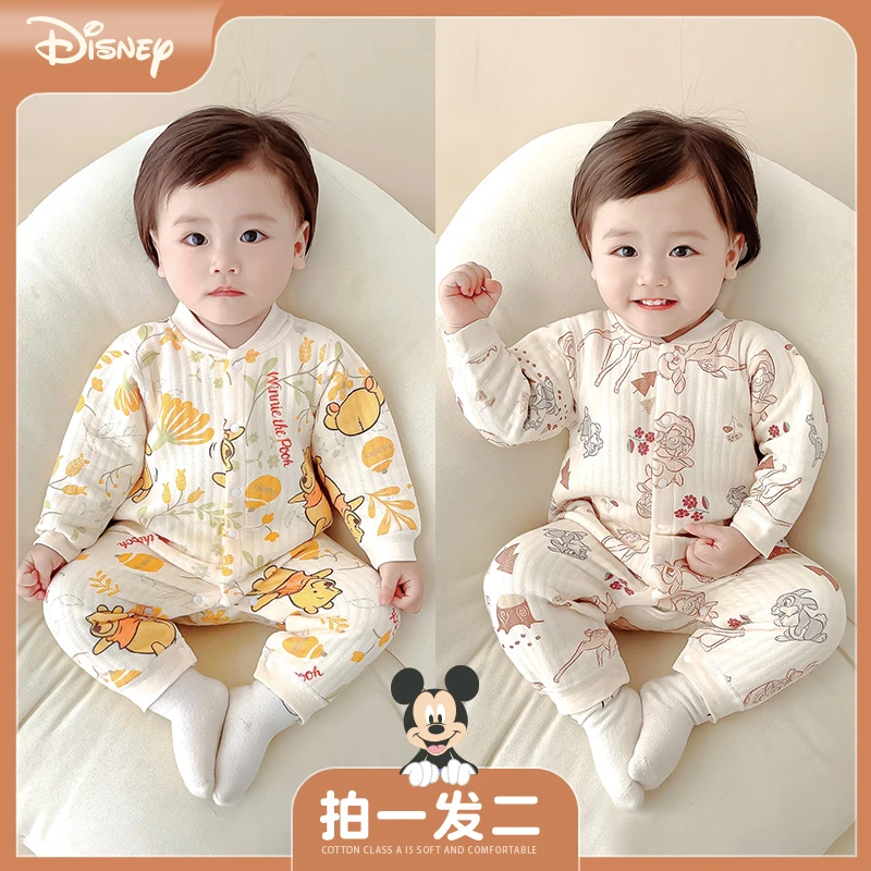 Disney/迪士尼婴儿连体秋冬装纯棉初生宝宝秋冬夹棉冬季保暖哈衣