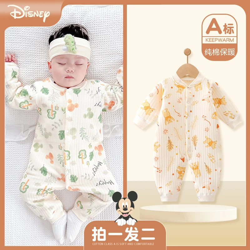 Disney/迪士尼婴儿连体秋冬装纯棉初生宝宝秋冬夹棉冬季保暖哈衣