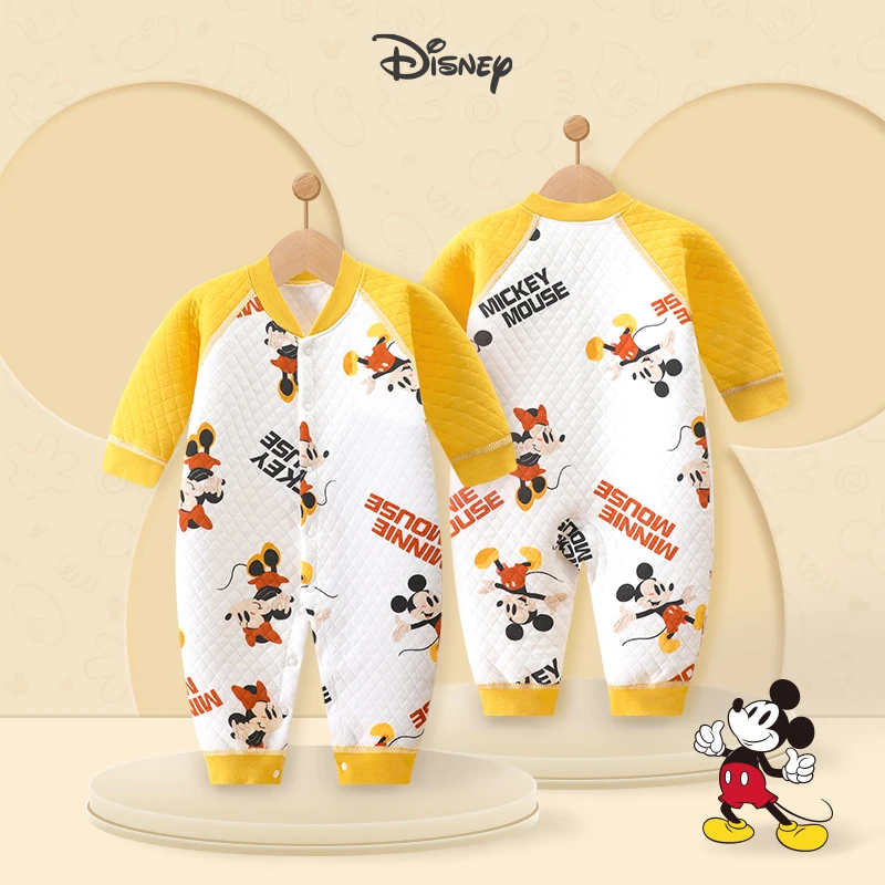 Disney/迪士尼婴儿连体春秋装纯棉初生宝宝秋冬夹棉冬季保暖哈衣