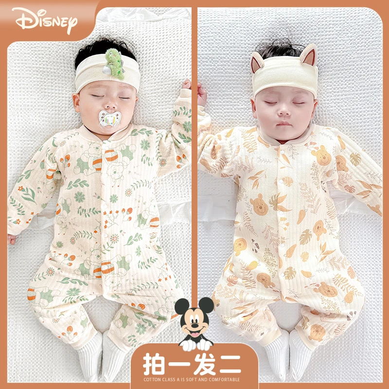 Disney/迪士尼婴儿连体秋冬装纯棉初生宝宝秋冬夹棉冬季保暖哈衣