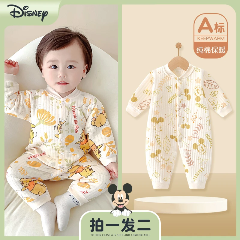 Disney/迪士尼婴儿连体秋冬装纯棉初生宝宝秋冬夹棉冬季保暖哈衣