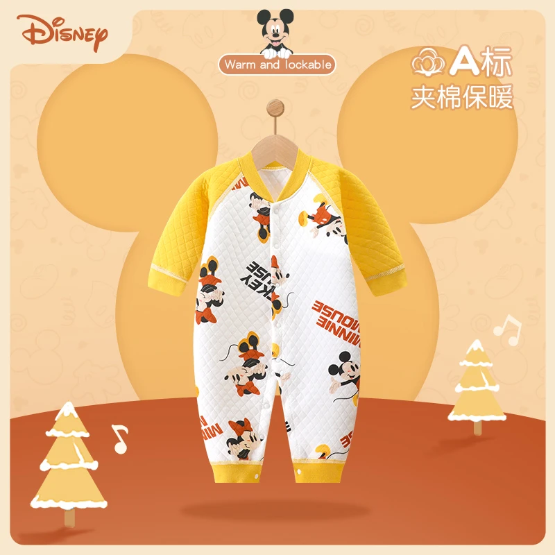 Disney/迪士尼婴儿连体秋冬装纯棉初生宝宝秋冬夹棉冬季保暖哈衣