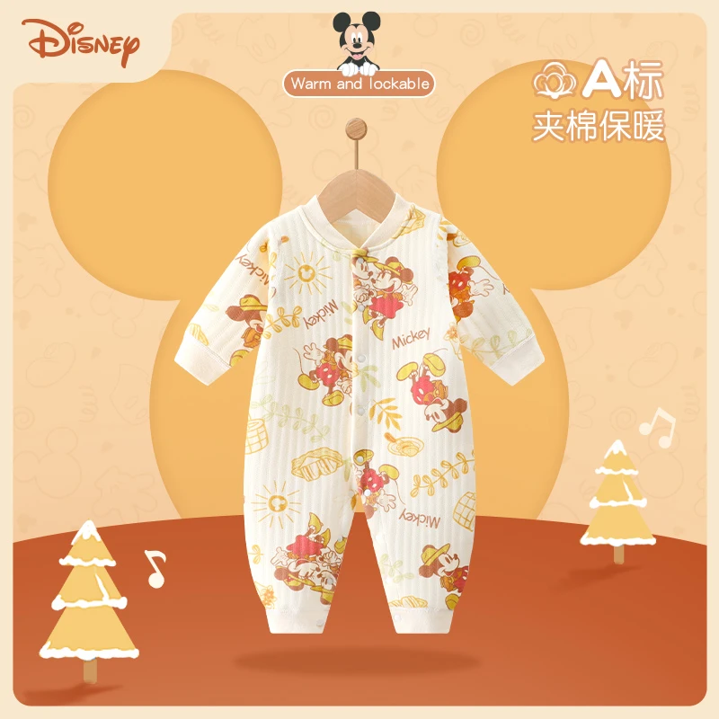 Disney/迪士尼婴儿连体秋冬装纯棉初生宝宝秋冬夹棉冬季保暖哈衣