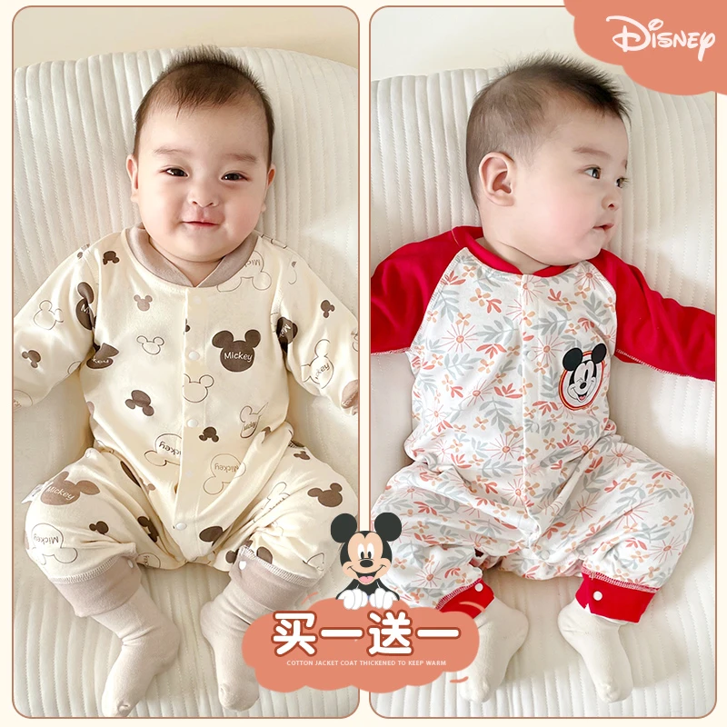 Disney/迪士尼婴儿连体衣春秋装纯棉新生儿宝宝春季哈衣爬服