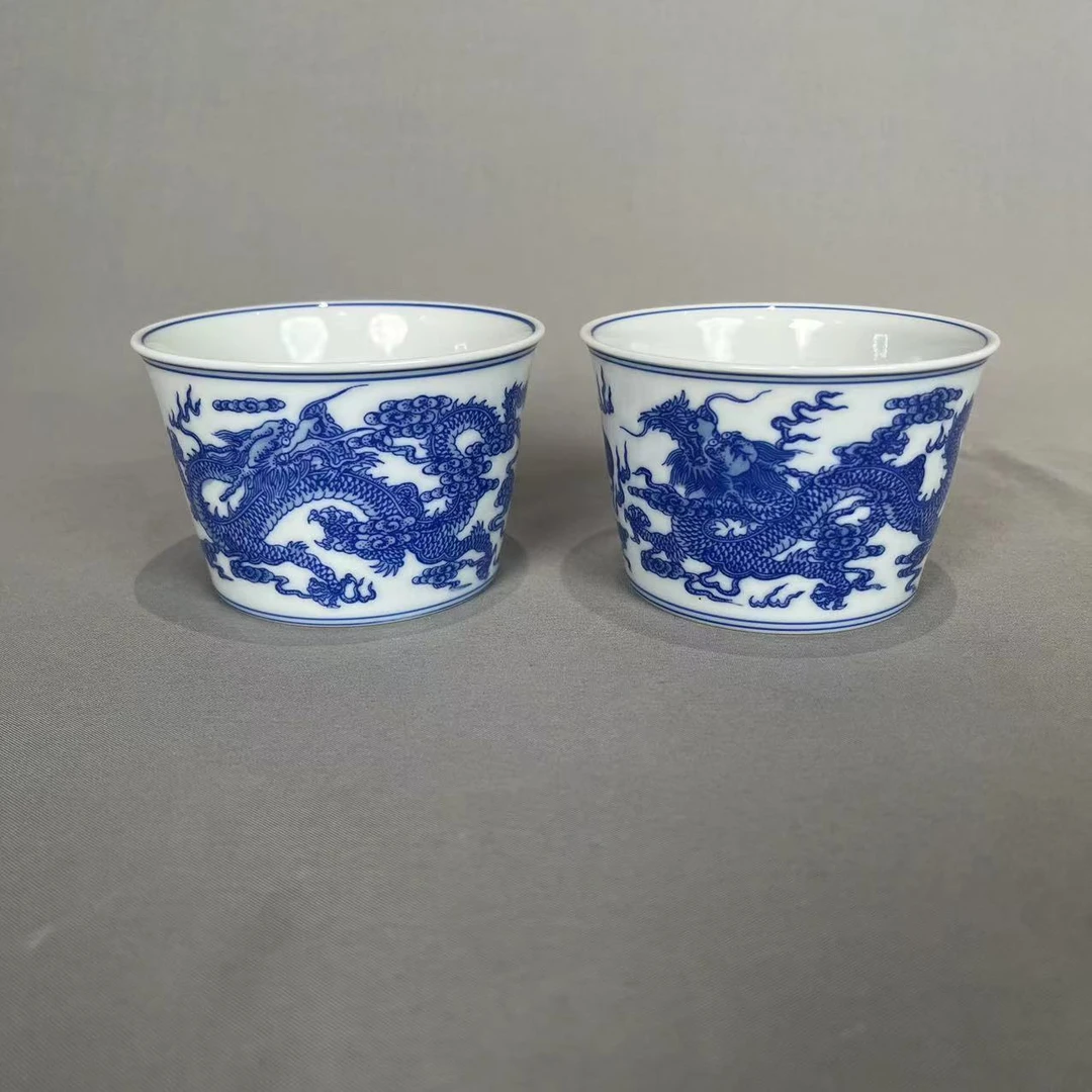 清雍正青花龙纹杯一对A3-664