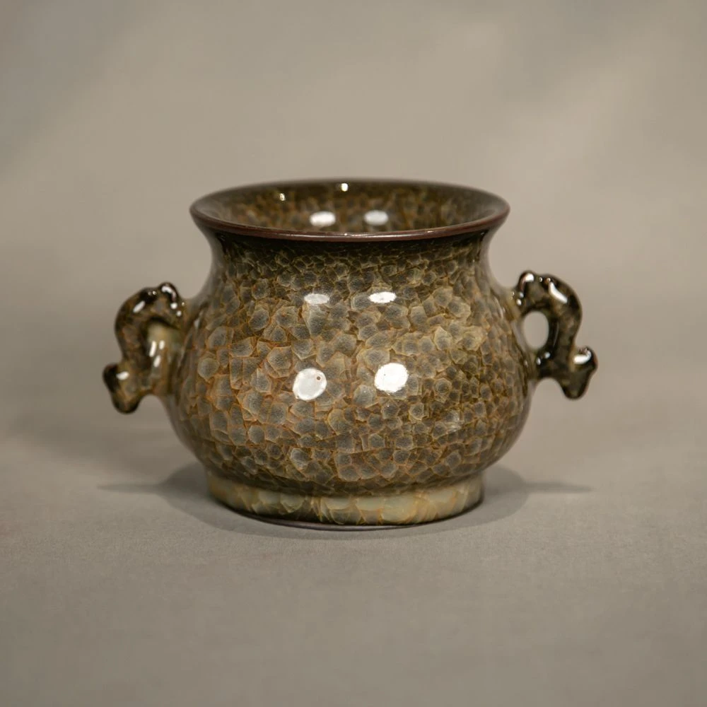 明代冰裂纹釉双耳炉A4-026