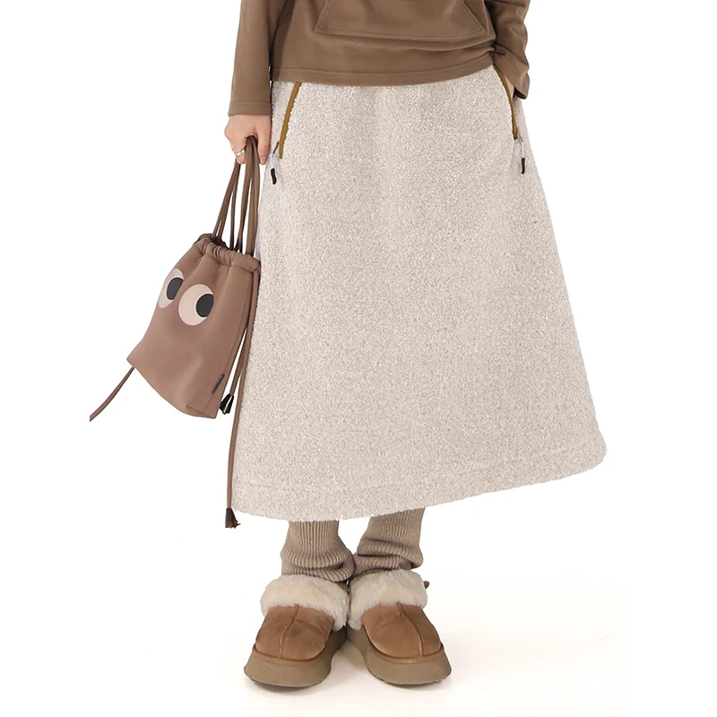 嬉游记原创 2024冬新款时尚保暖环保毛半身裙女显瘦高腰百搭a字裙