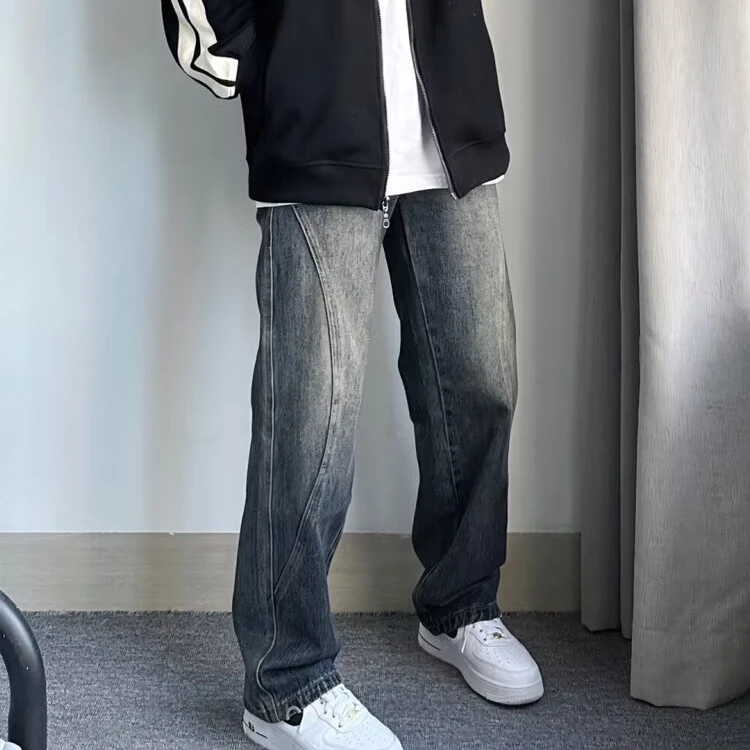 复古水洗牛仔裤男美式高街宽松直筒裤子oversize休闲长裤