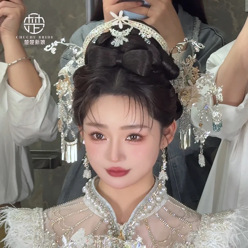 3714中式新娘结婚头饰白月光银色秀禾头饰仙女高级感古装发饰浅色