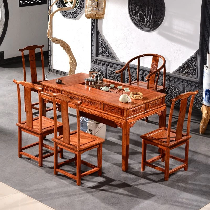 枳榆实木茶桌椅组合仿古家具中式茶台家用茶几喝茶两用桌子泡茶桌