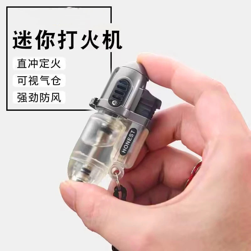 防风打火机耐用蓝焰小巧充气便携透明气仓百诚定火锁火小喷枪男士
