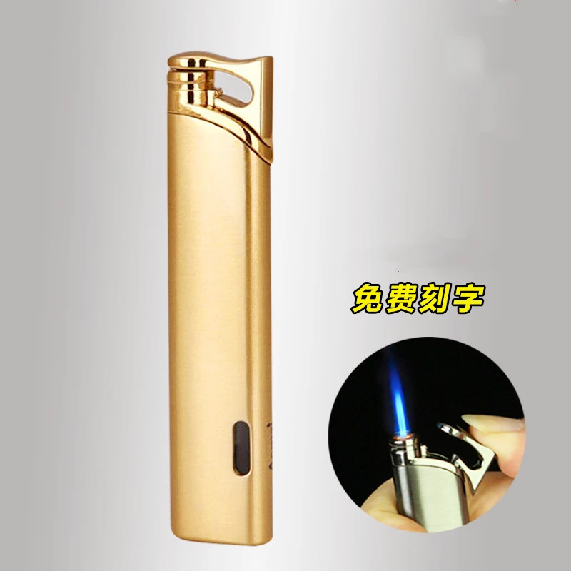 防风打火机超薄小巧经典充气金属细长条可视气窗个性刻字送男友