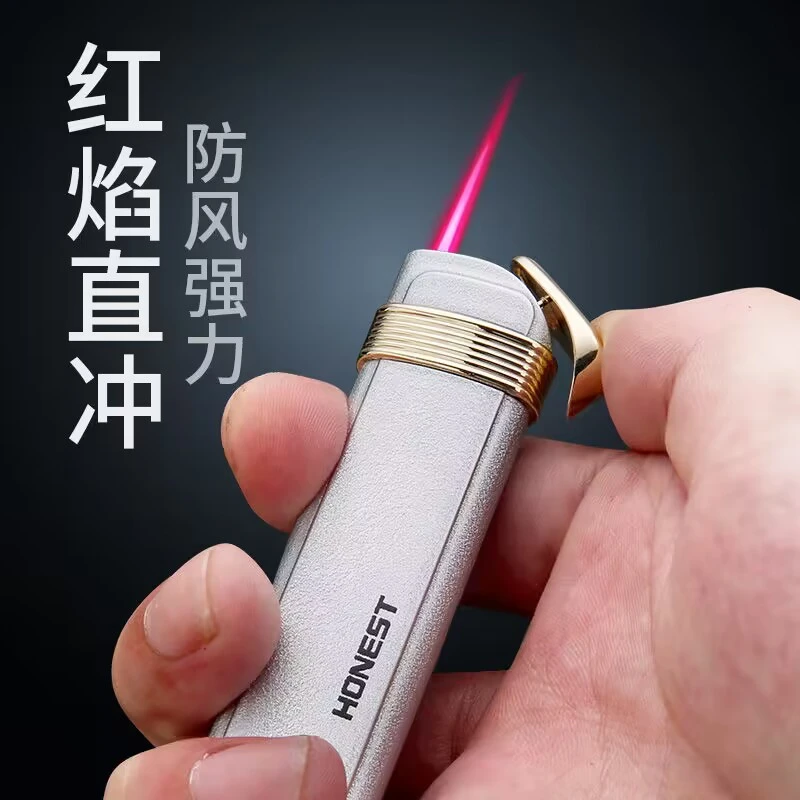百诚打火机防风红火焰按压点火优质充气点烟器刻字送男友高档礼物