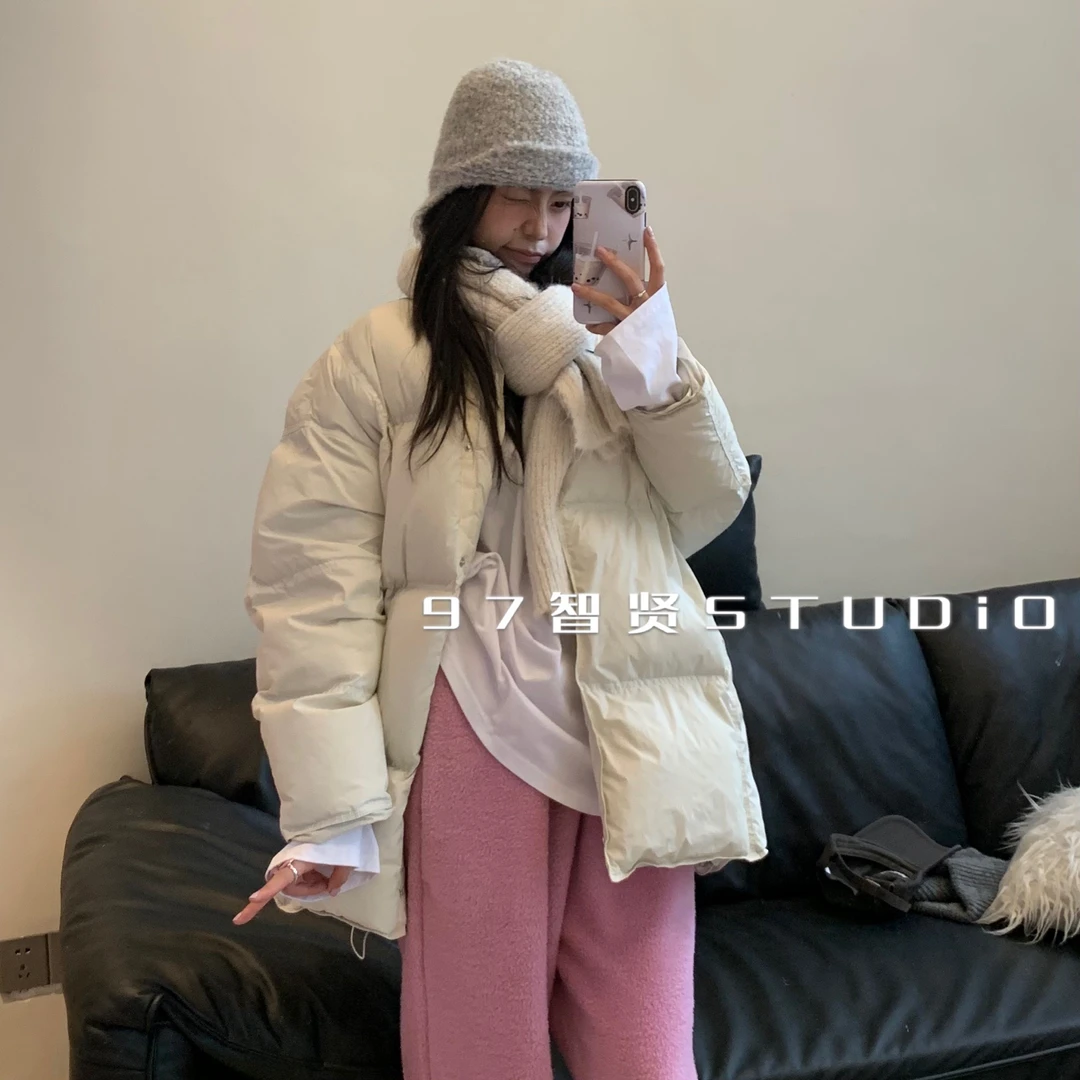 智贤 【圆领中长款净版百搭羽绒服外套】