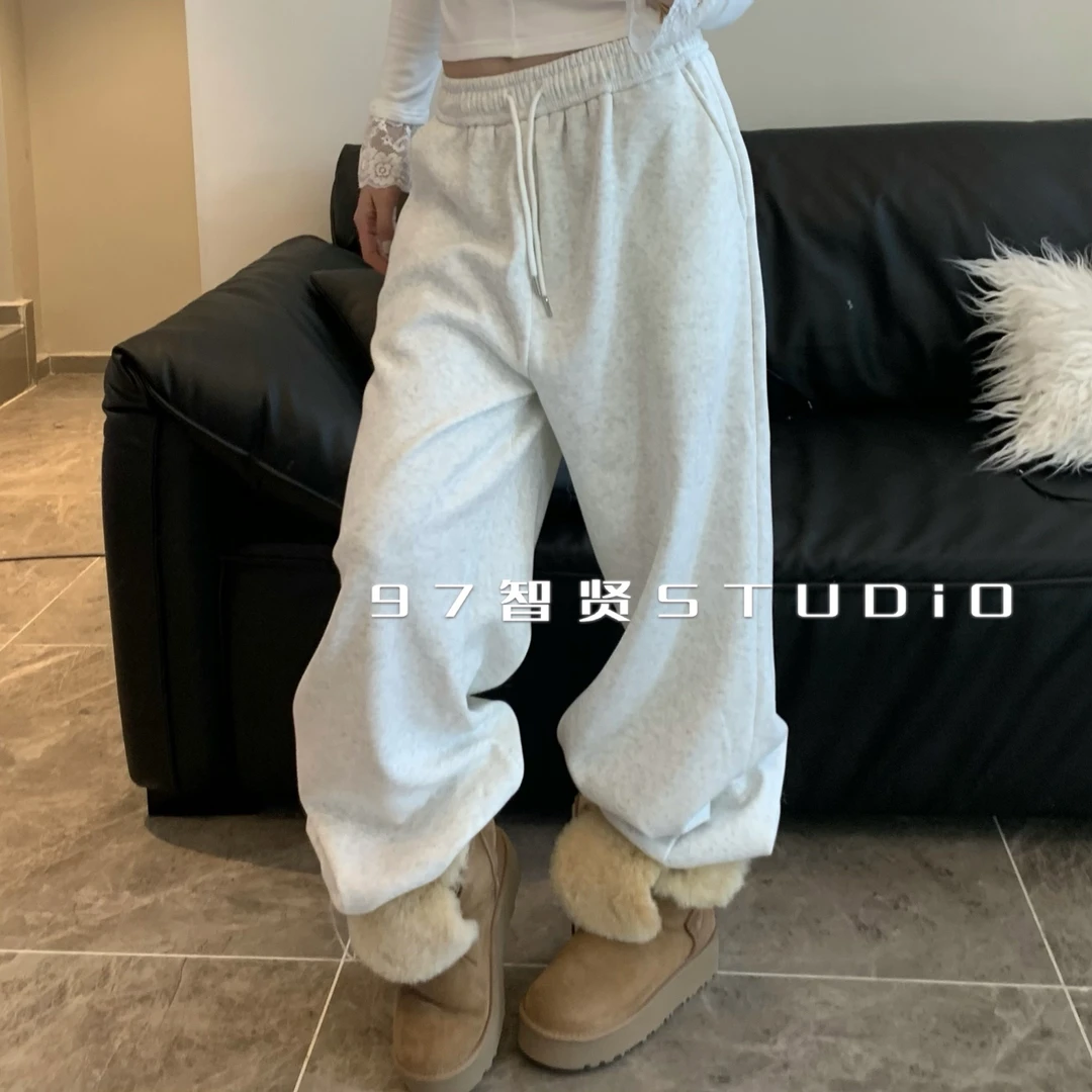 智贤 【两穿裤脚bb绒厚款卫裤松紧腰百搭直筒裤拖地裤】