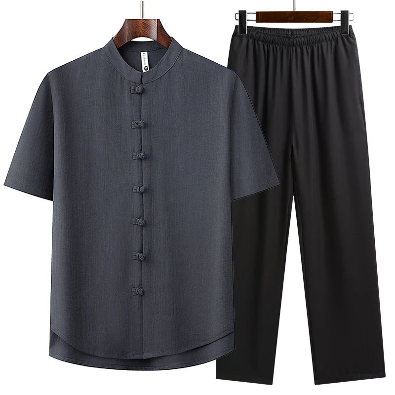 中老年唐装男套装男士休闲夏季国风爸爸夏装老年中国风短袖爷爷装