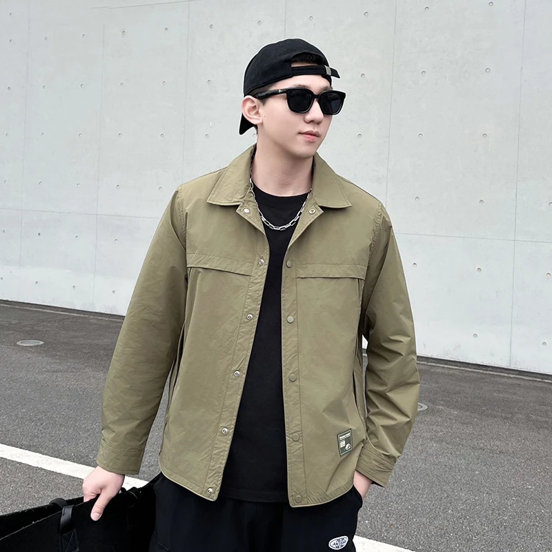 优创休闲男外套男士百搭春秋季薄款潮流修身韩版衬衣领夹克春季