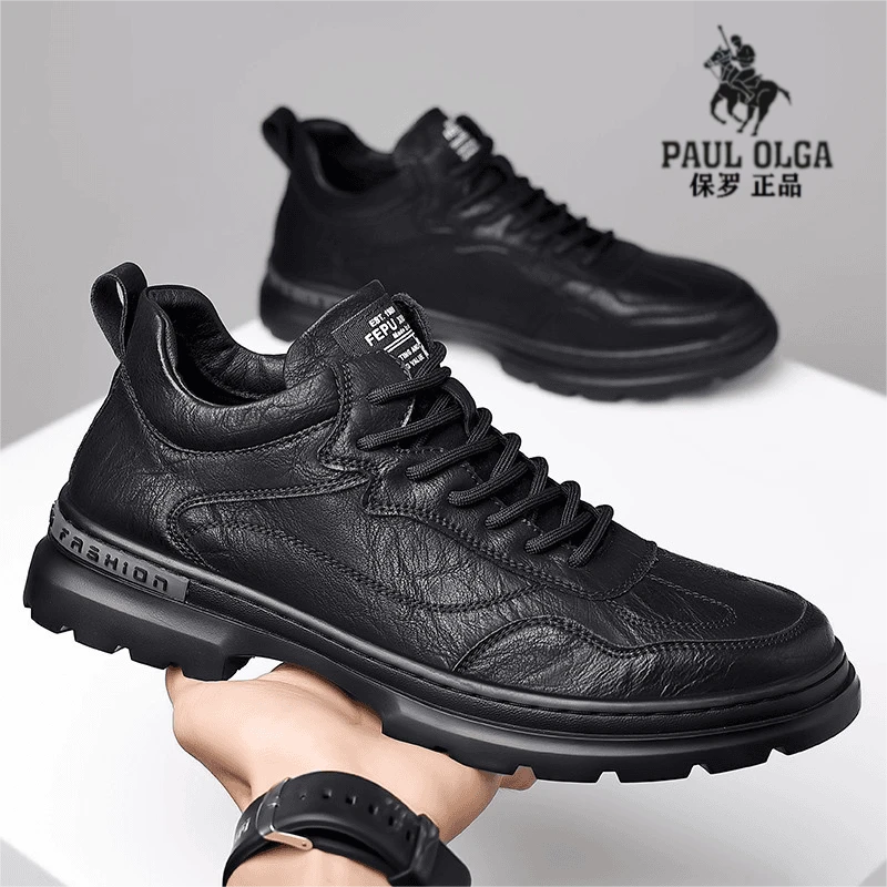正品保罗男鞋2024夏季内增高潮流百搭皮鞋男士手工软底帅气休闲鞋