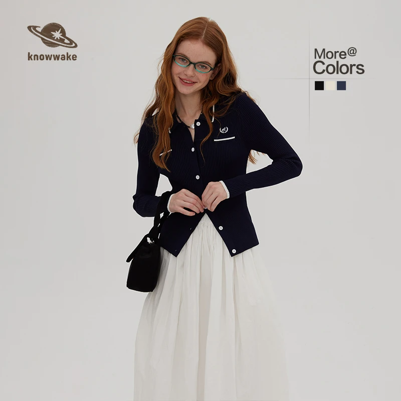 knowwake美式复古修身辣妹开衫毛衣女冬季打底衫针织外套KW33Y12