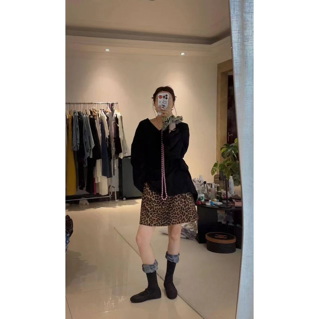 TOMATO-秋季新款松紧腰花纹A字短裙#0302