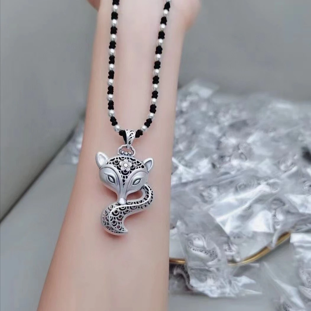 吊坠足银 【春晓老银匠】时尚狐狸吊坠