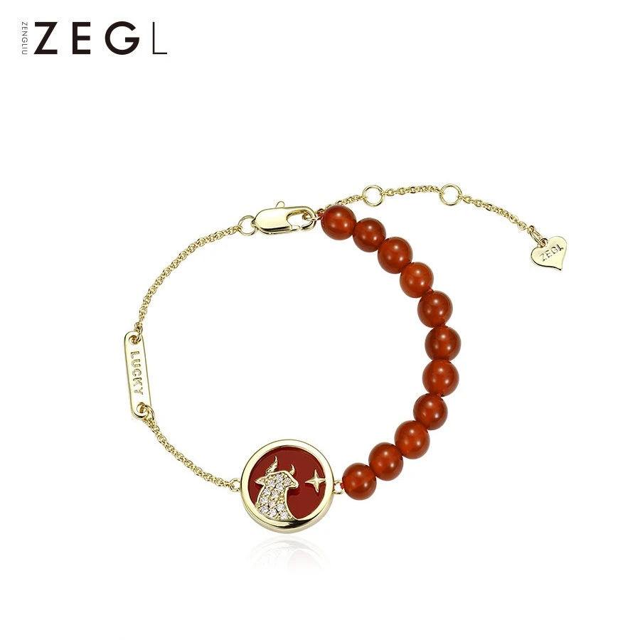 ZEGL 铜合金手链 设计师牛年手链女属牛情侣时尚百搭小众手串饰品