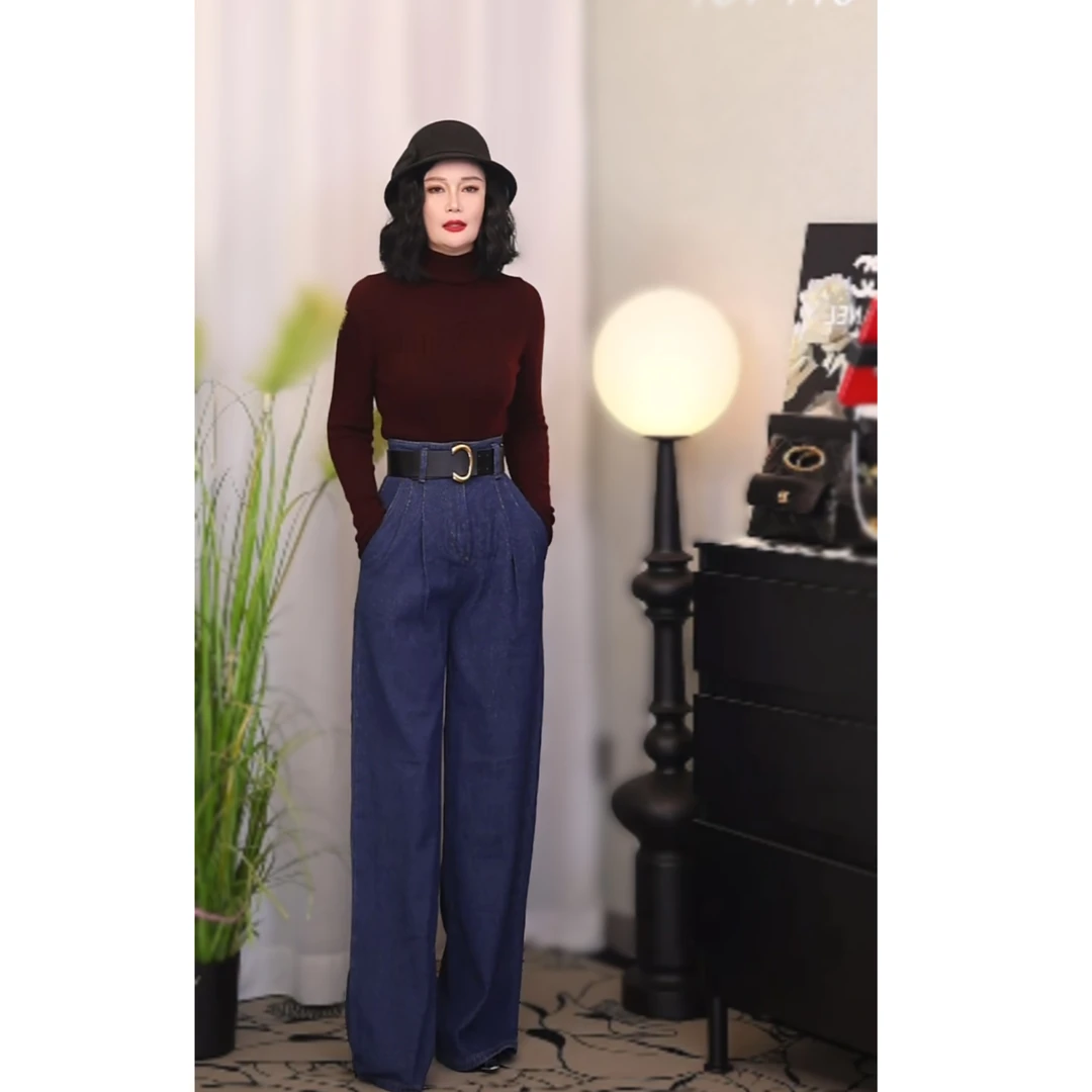 薇儿娜原创遮小肚显瘦牛仔裤