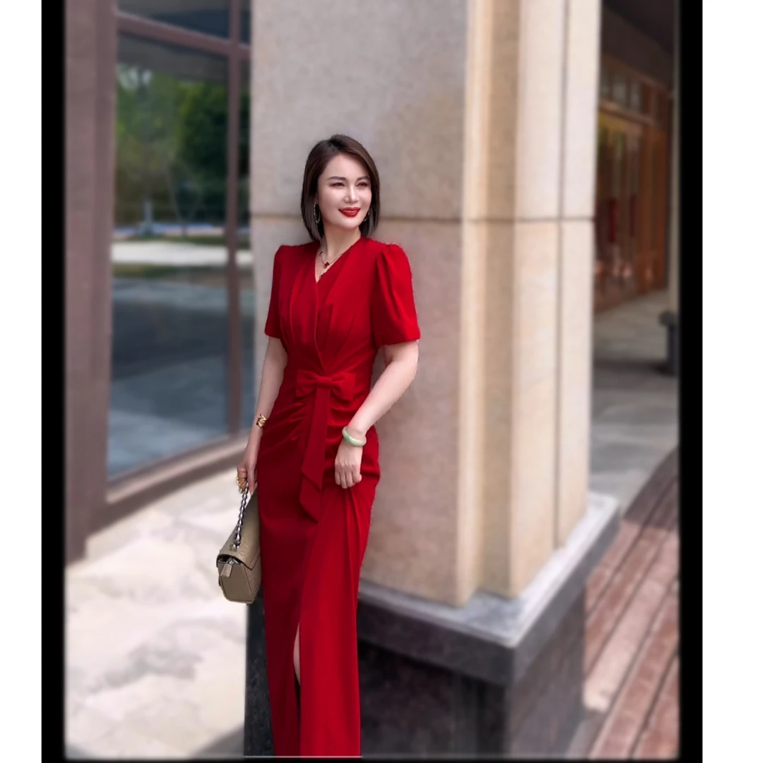 薇儿娜原创腰部蝴蝶结收腰连衣裙