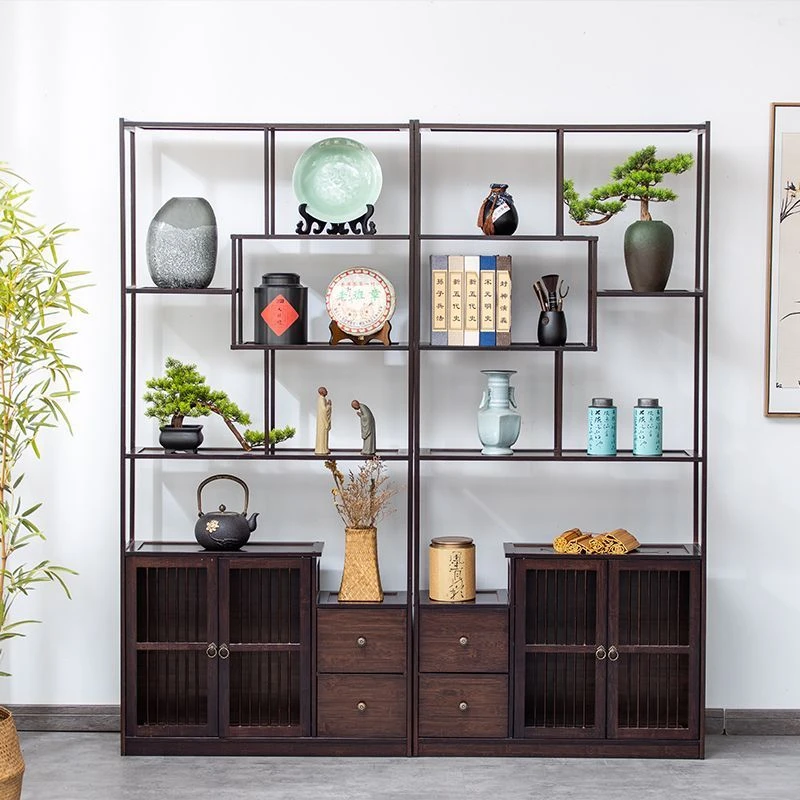 家用新中式博古架落地置物架多层书柜古典摆件茶架茶柜置物架