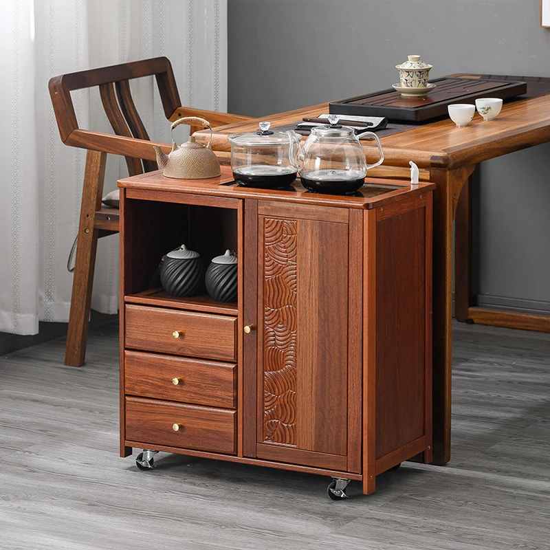 移动可移动中式茶几茶台客厅家用实木茶柜推车小户型烧水移动茶台