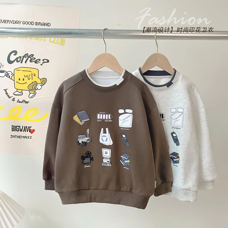 2024新款X4100印花圆领卫衣秋装春新款婴儿童装小童上衣潮宝宝