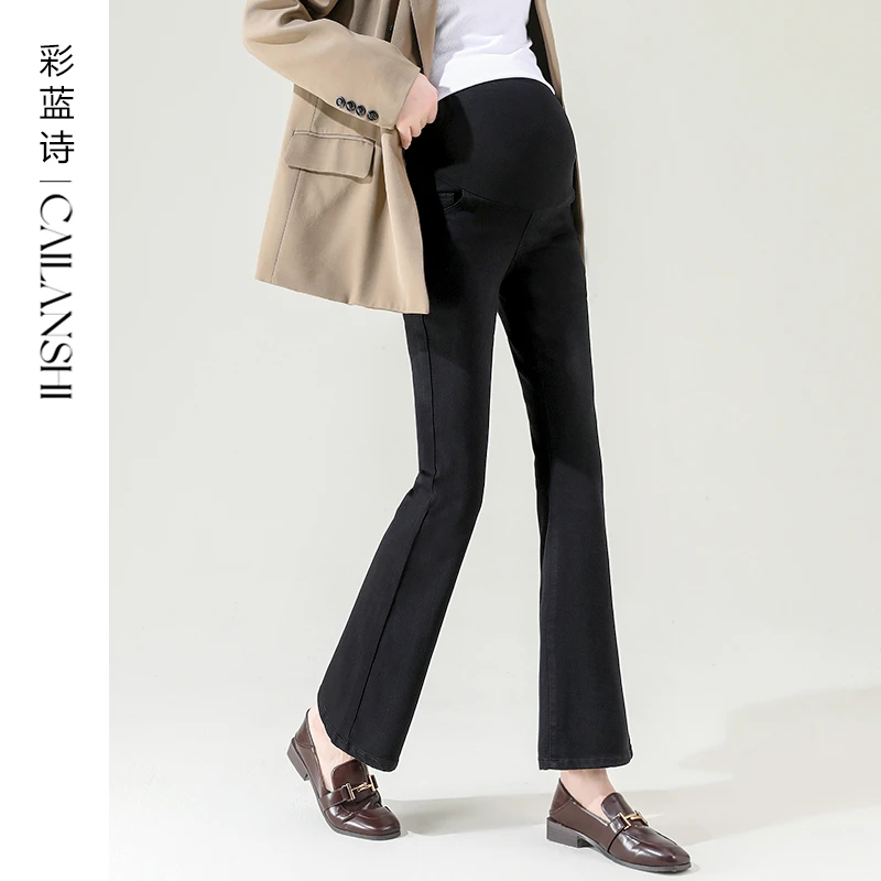 彩蓝诗孕妇微喇牛仔裤夏季外穿显瘦休闲长裤大码喇叭裤夏装30826